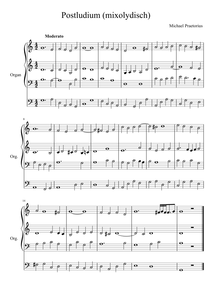 Postludium (mixolydisch) - Michael Praetorius - piano sheet music page 1