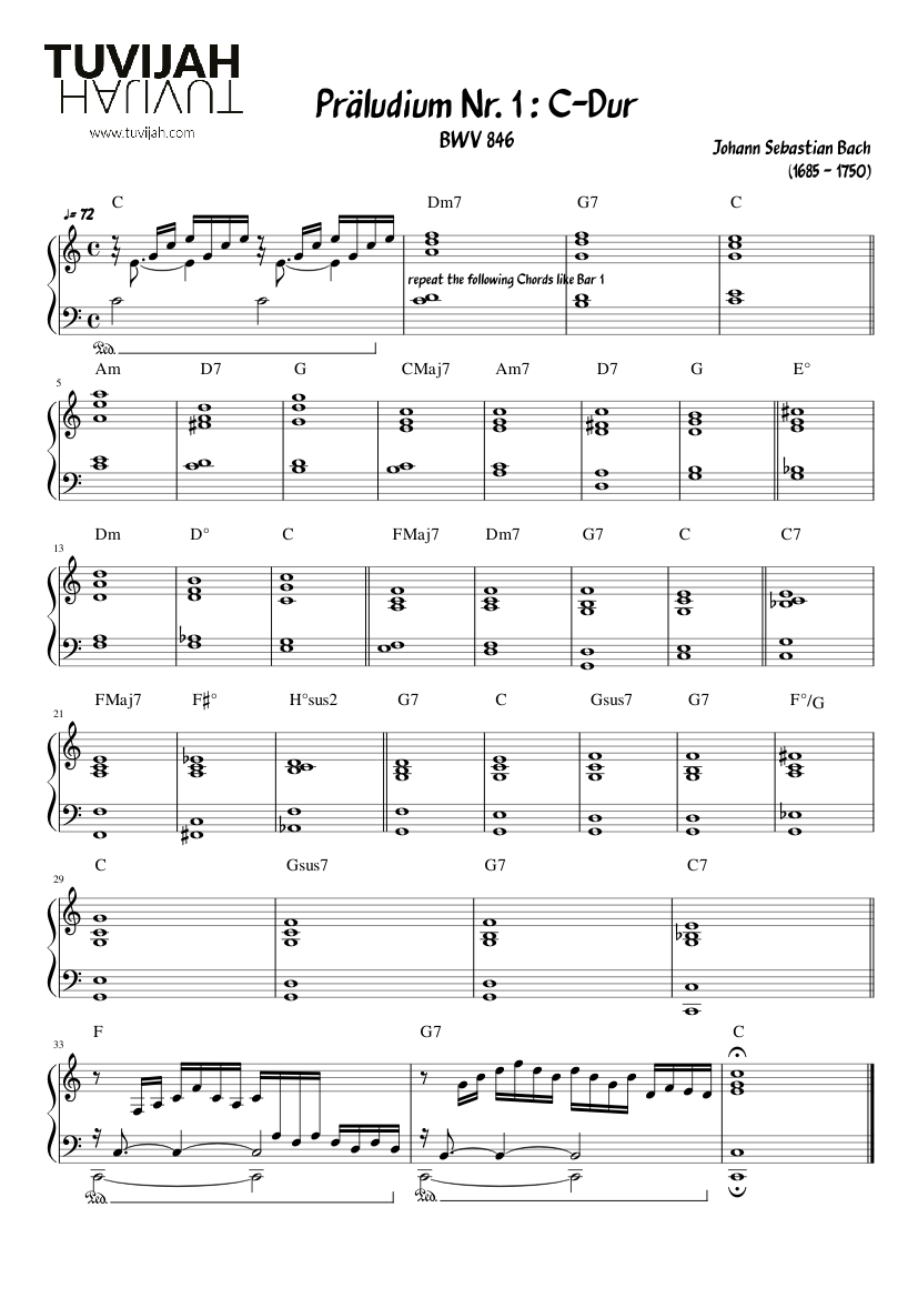 Präludium Nr. 1 C-Dur BWV 846 (Transkribtion) - piano sheet music page 1