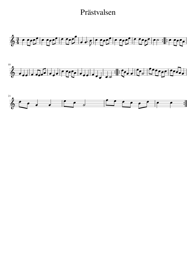 Prästvalsen - piano sheet music page 1