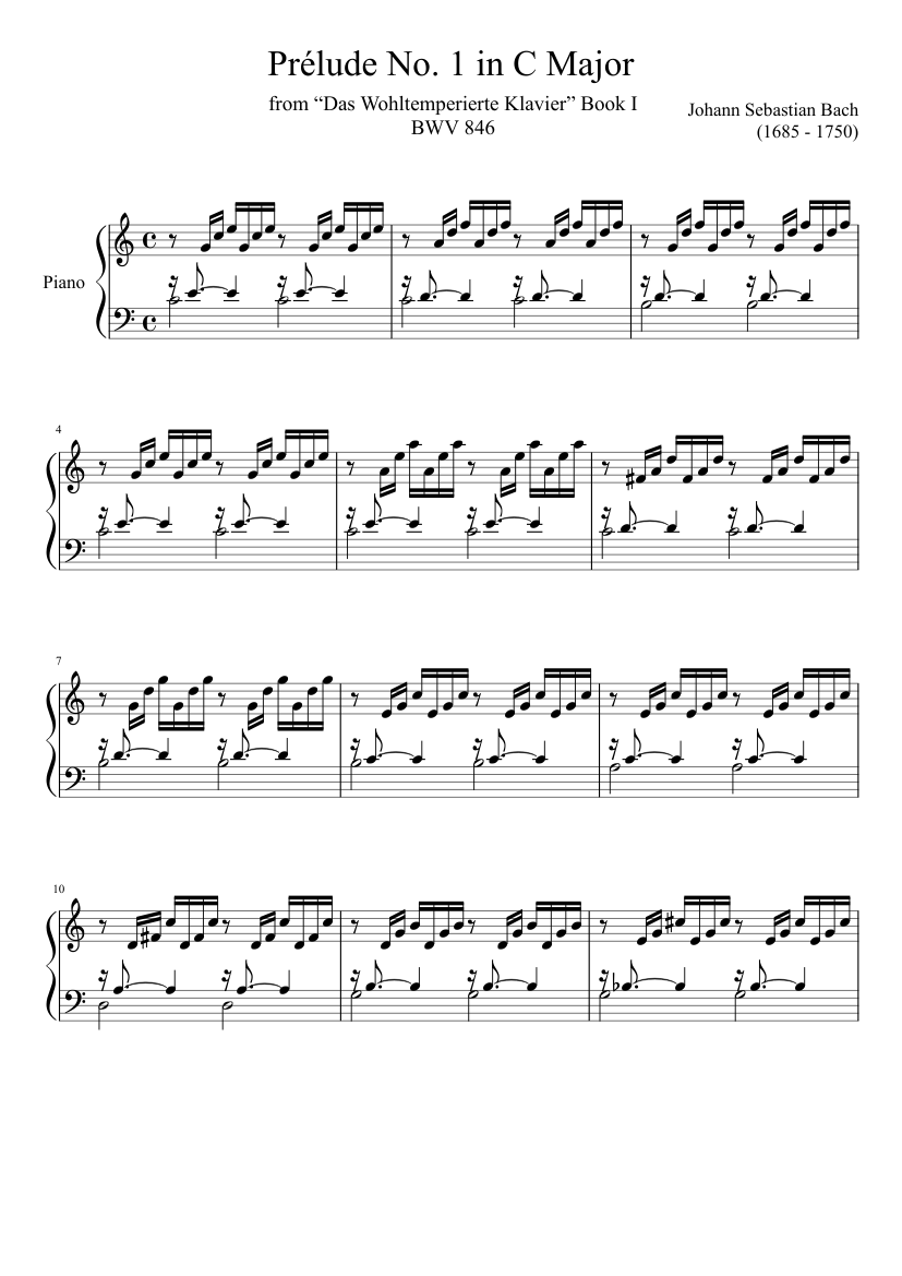 Prélude No. 1 BWV 846 in C Major - piano sheet music page 1