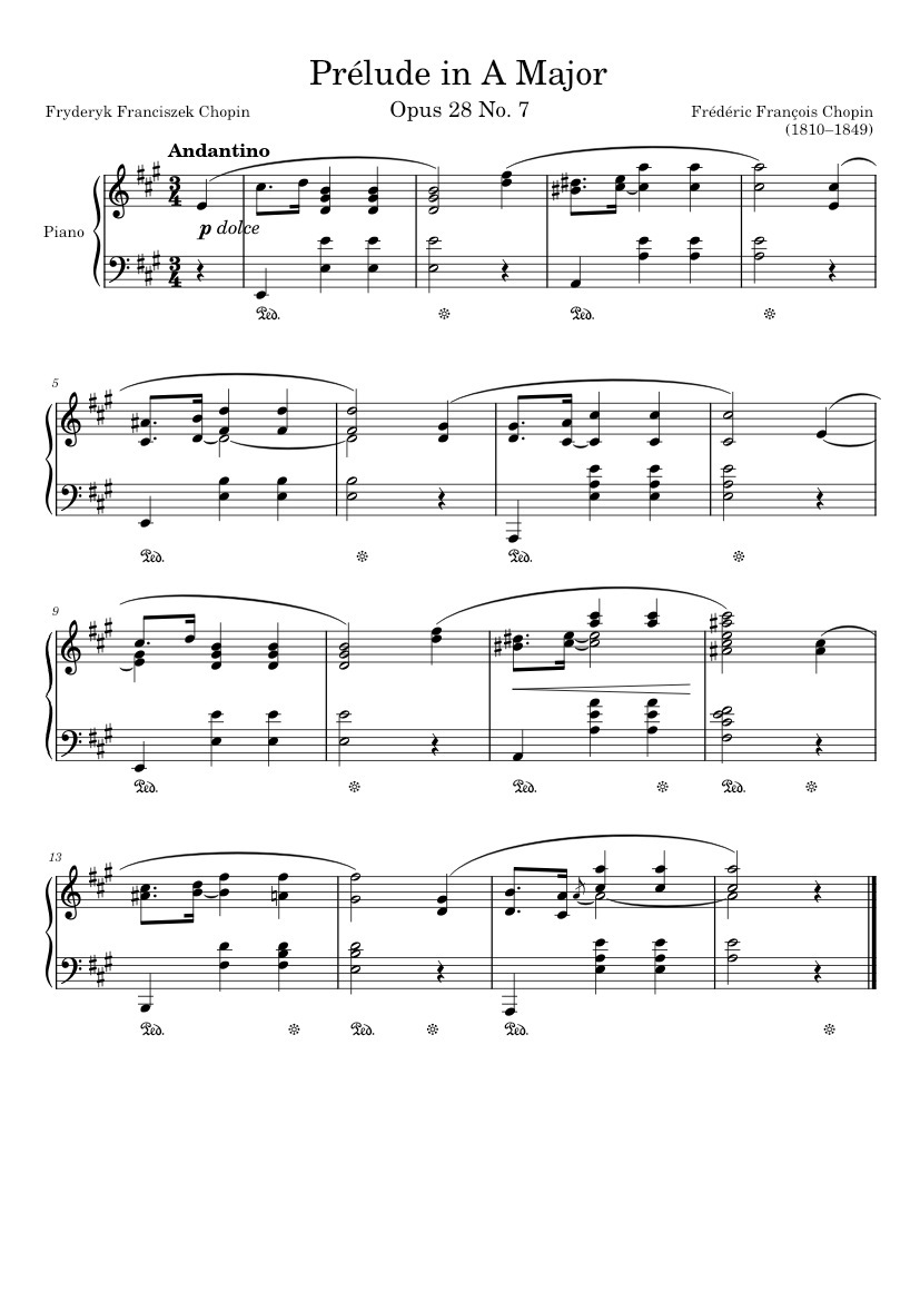 Prélude Opus 28 No. 7 in A Major – Chopin - piano sheet music page 1
