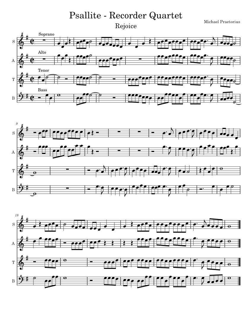 Psallite, unigenito (Singt und klingt) – Recorder Quartet - piano sheet music page 1