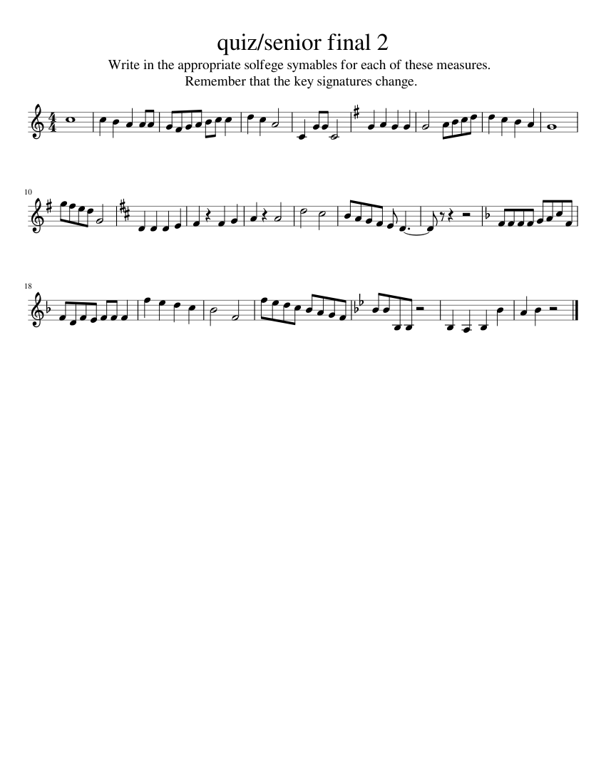 Quiz/Senior Final 2 - piano sheet music page 1