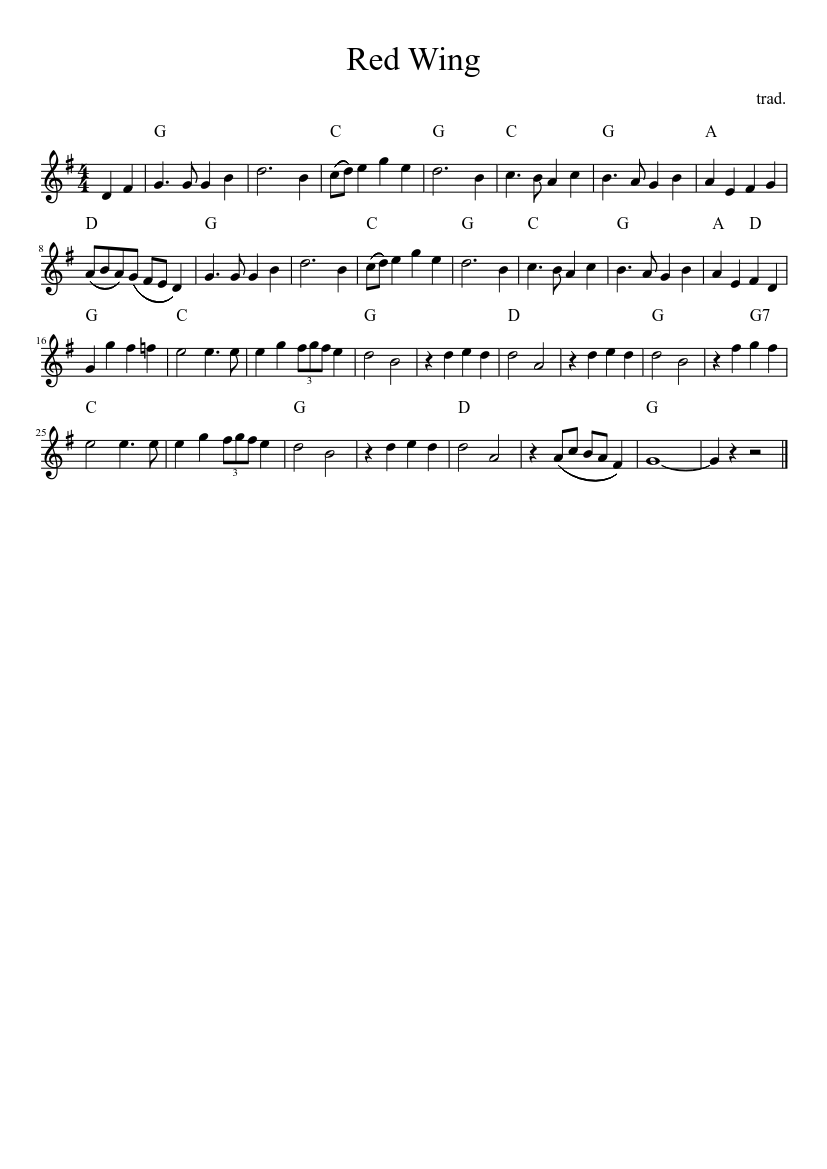 Red Wing - piano sheet music page 1