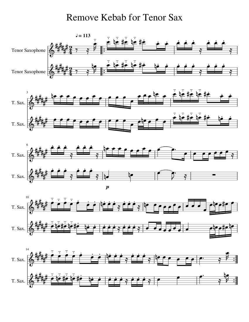 Remove Kebab for Tenor Sax - piano sheet music page 1