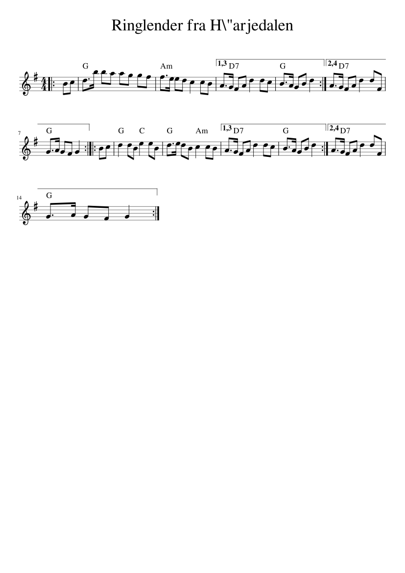 Ringlender fra H\"arjedalen - piano sheet music page 1