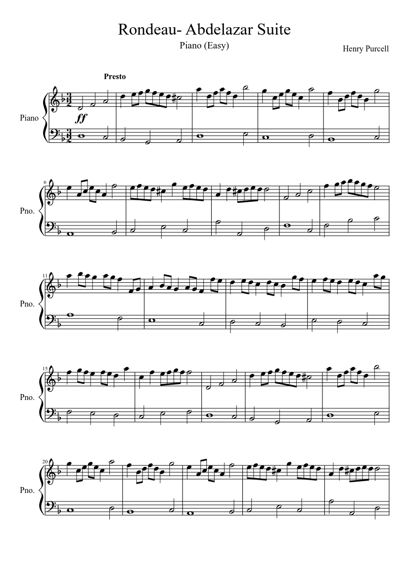 Rondeau- from Abdelazar Suite (Purcell) - piano sheet music page 1