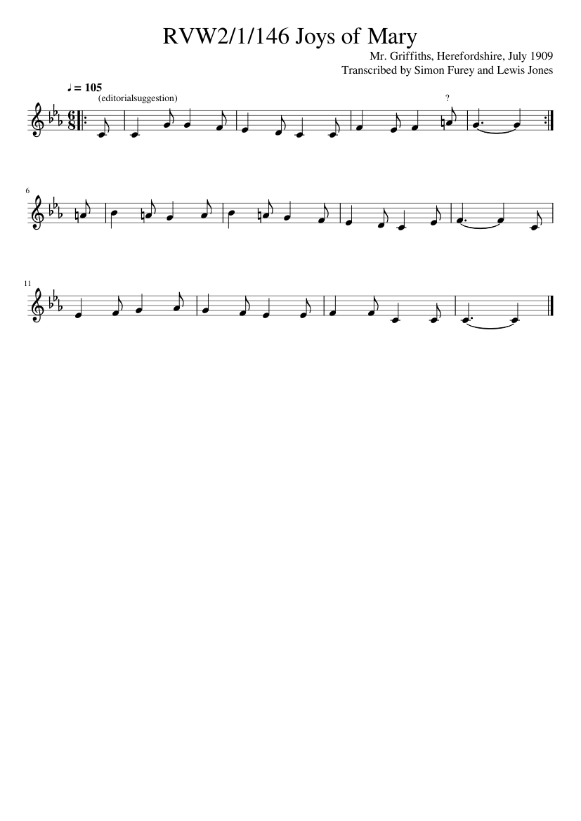 RVW2/1/146 Joys of Mary - piano sheet music page 1