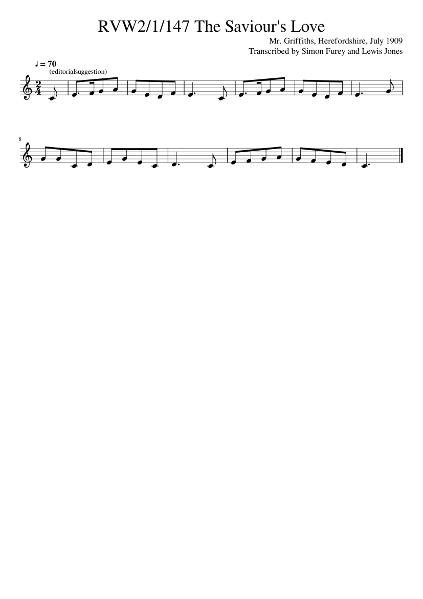 RVW2/1/147 The Saviour's Love - piano sheet music page 1