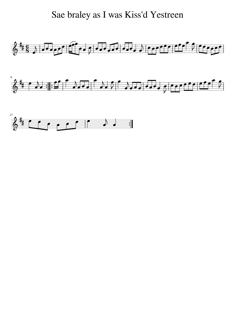 Sae braley as I was Kiss'd Yestreen - piano sheet music page 1