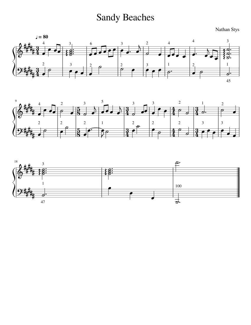 Sandy Beaches - 100 Note Challenge - piano sheet music page 1
