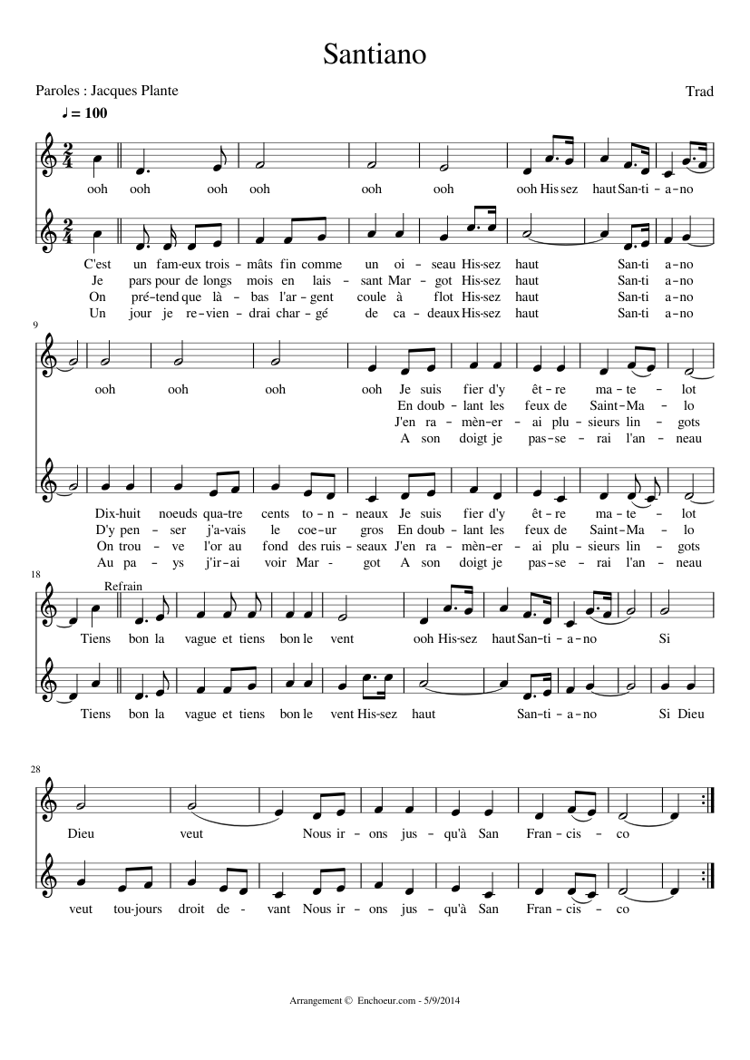 Santiano - piano sheet music page 1