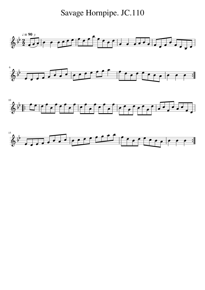 Savage Hornpipe. JC.110 - piano sheet music page 1