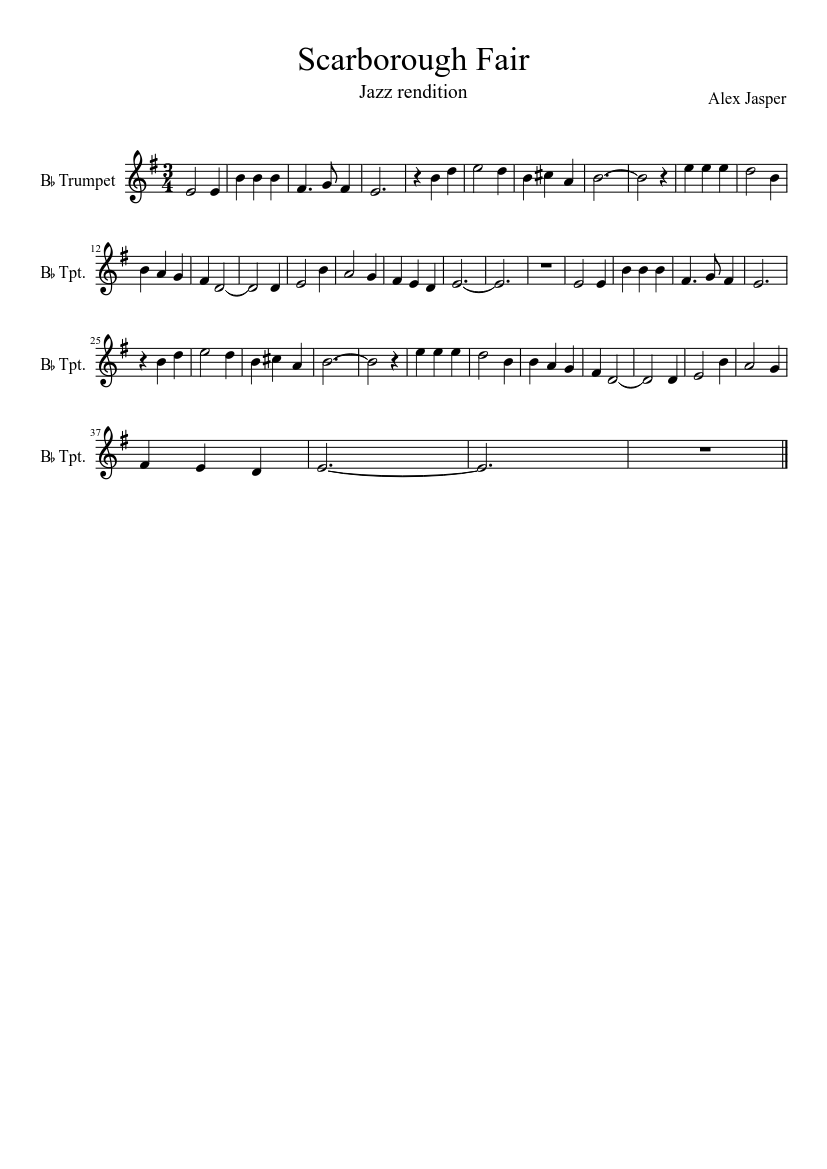 Scarborough Fair G major for Bb Trumpet - piano sheet music page 1