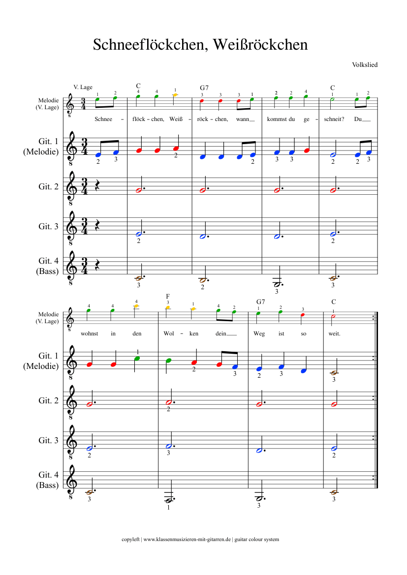 Schneeflöckchen, Weißröckchen - piano sheet music page 1