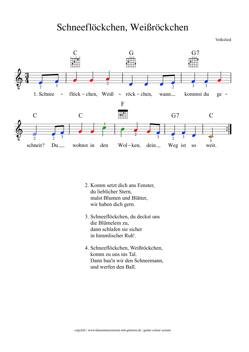 Schneeflöckchen, Weißröckchen - piano sheet music page 1