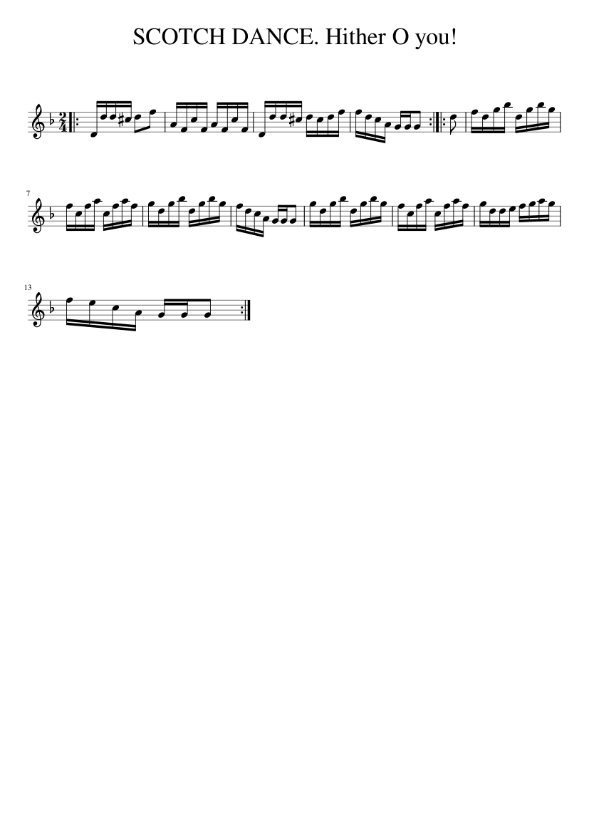 SCOTCH DANCE. Hither O you! - piano sheet music page 1