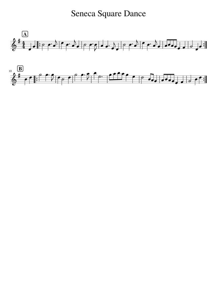 Seneca Square Dance - piano sheet music page 1