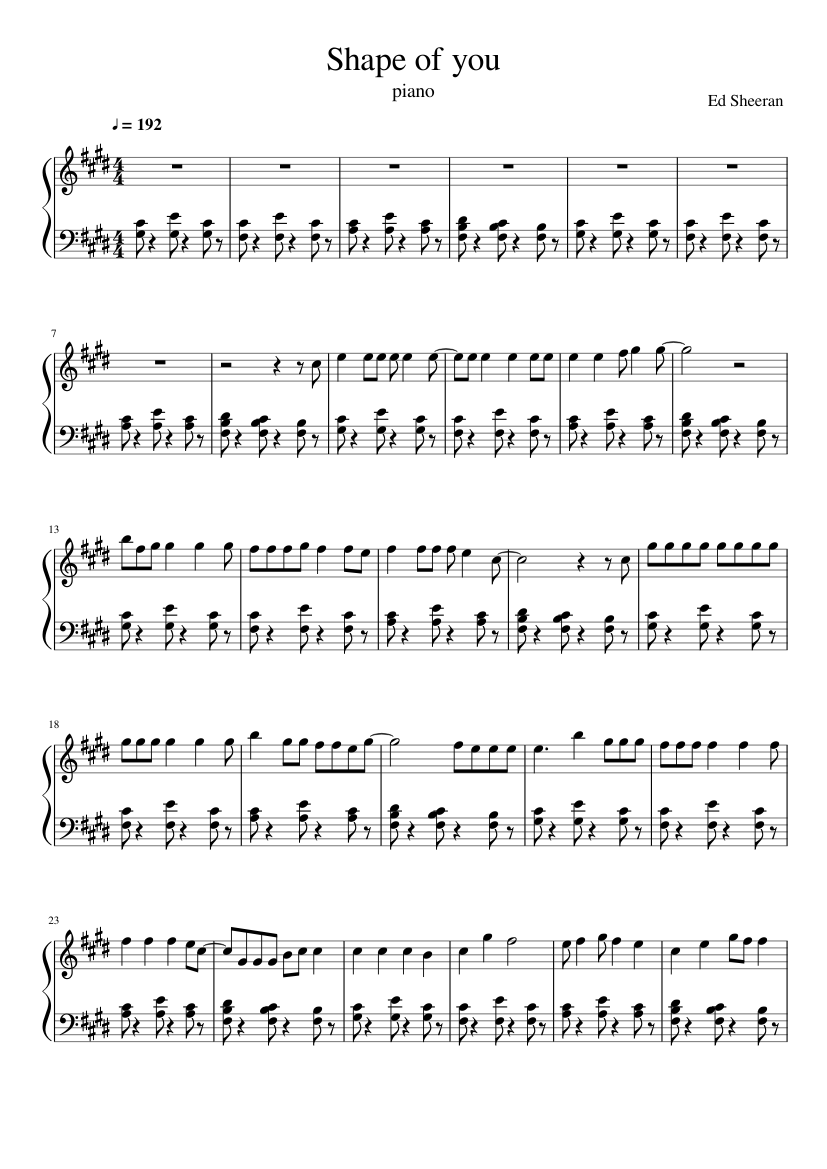 Shape of you - piano sheet music page 1