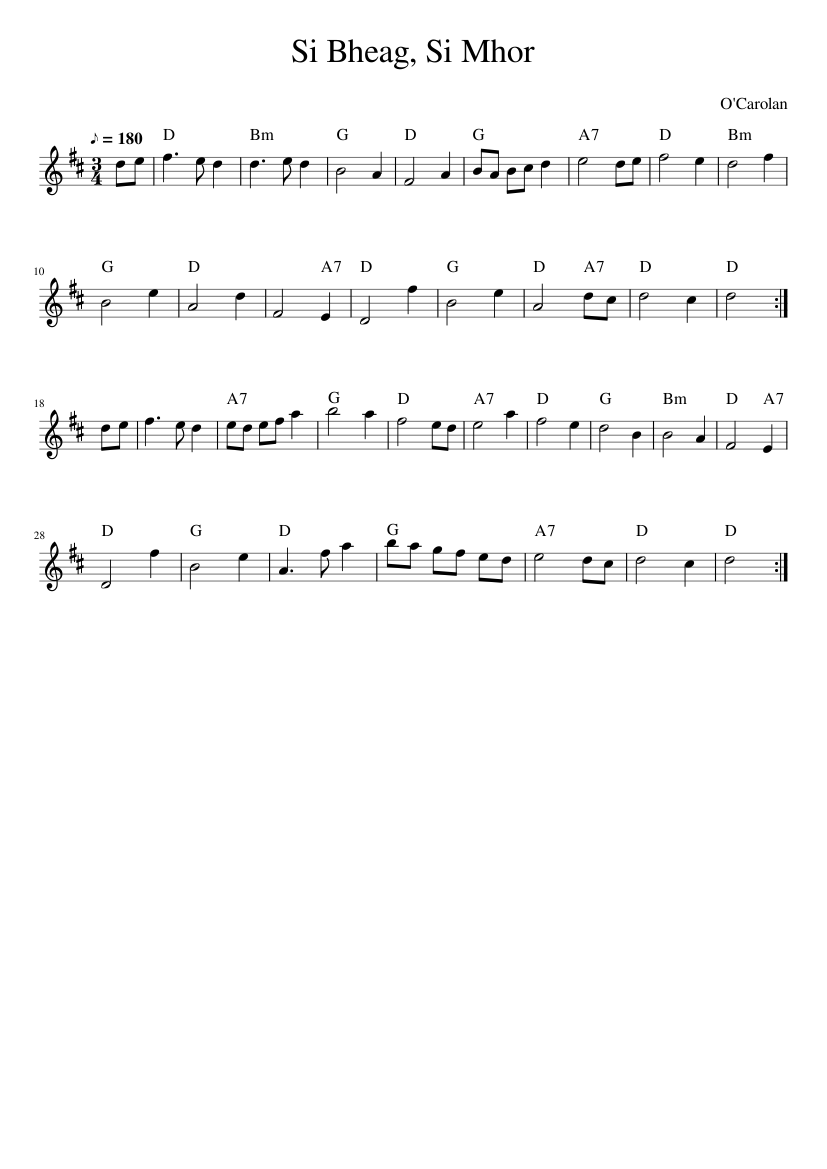 Si Bheag, Si Mhor - piano sheet music page 1