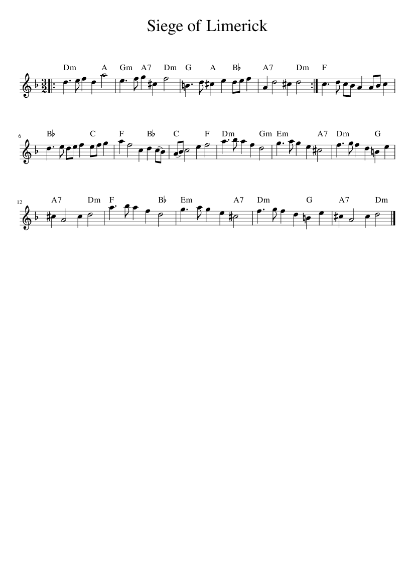 Siege of Limerick - piano sheet music page 1