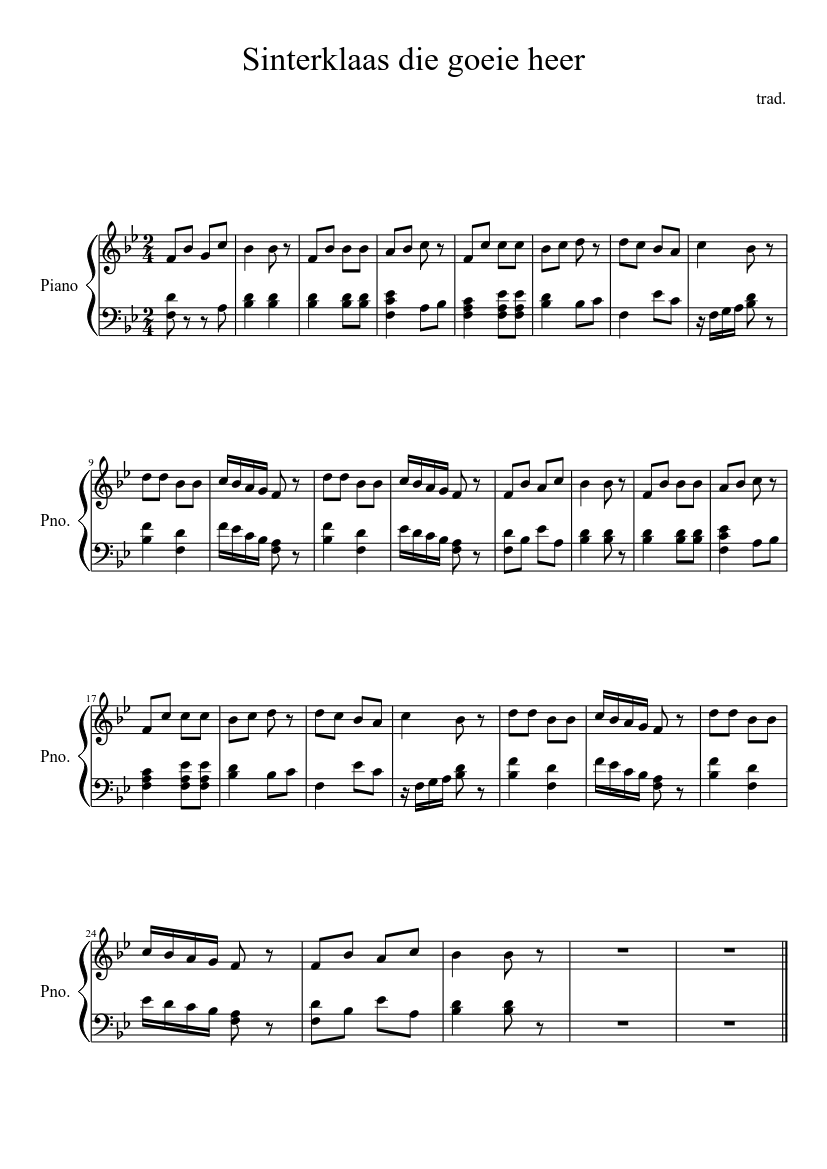 Sinterklaas die goeie heer - piano sheet music page 1