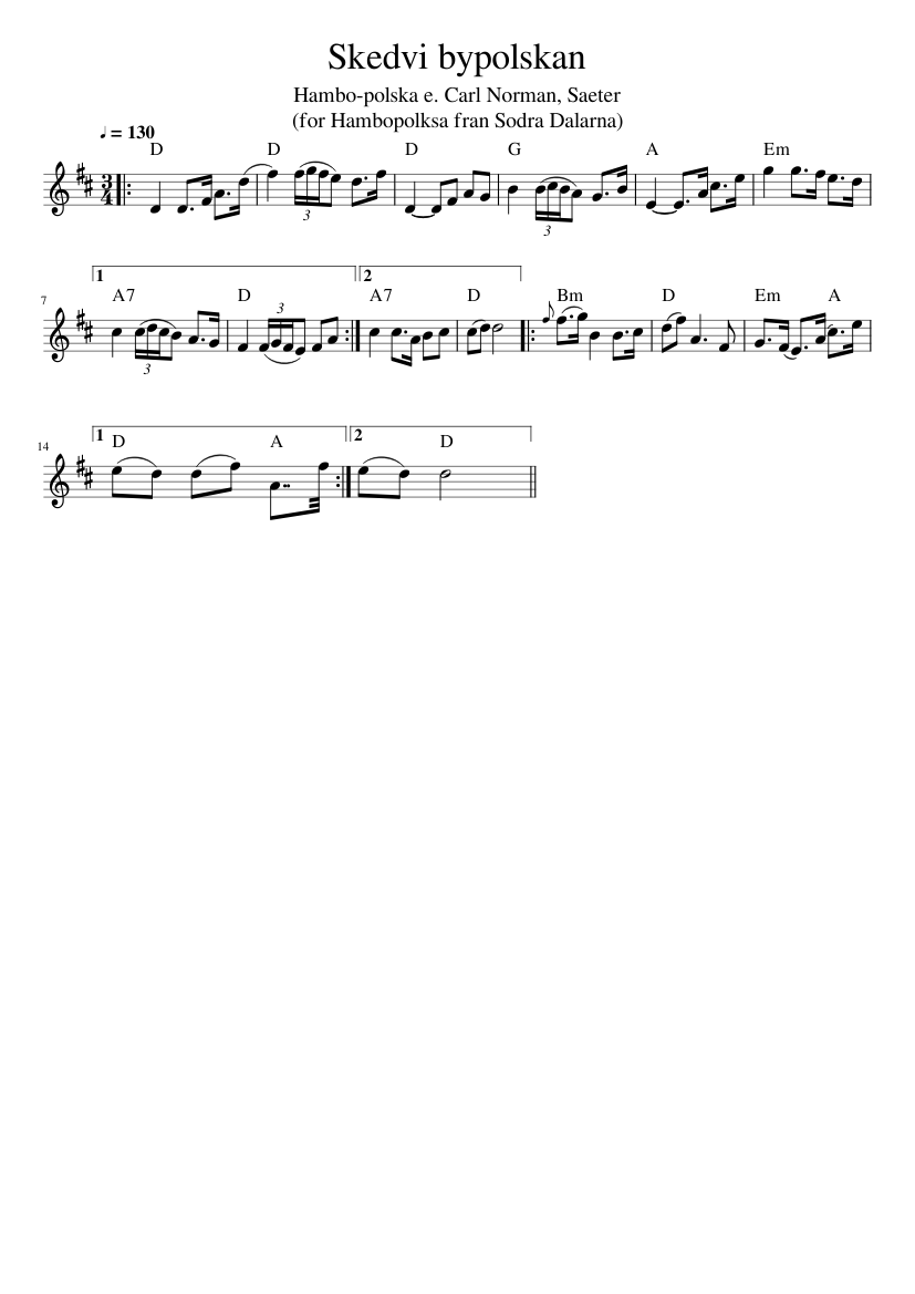 Skedvi bypolskan - piano sheet music page 1