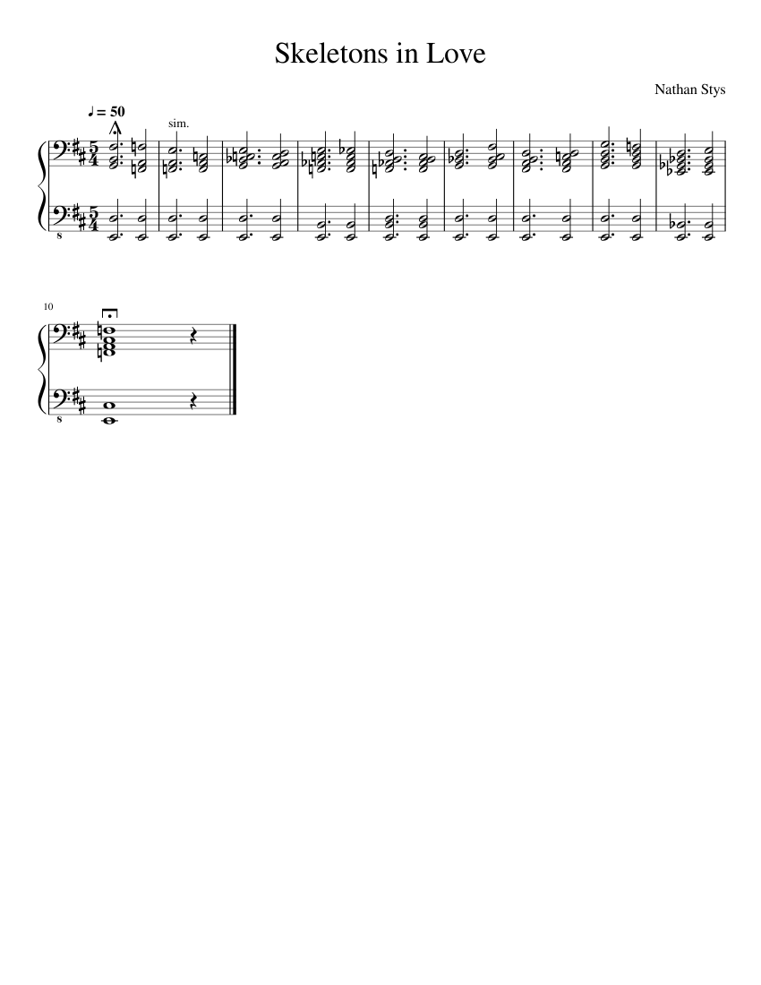 Skeletons in Love - piano sheet music page 1