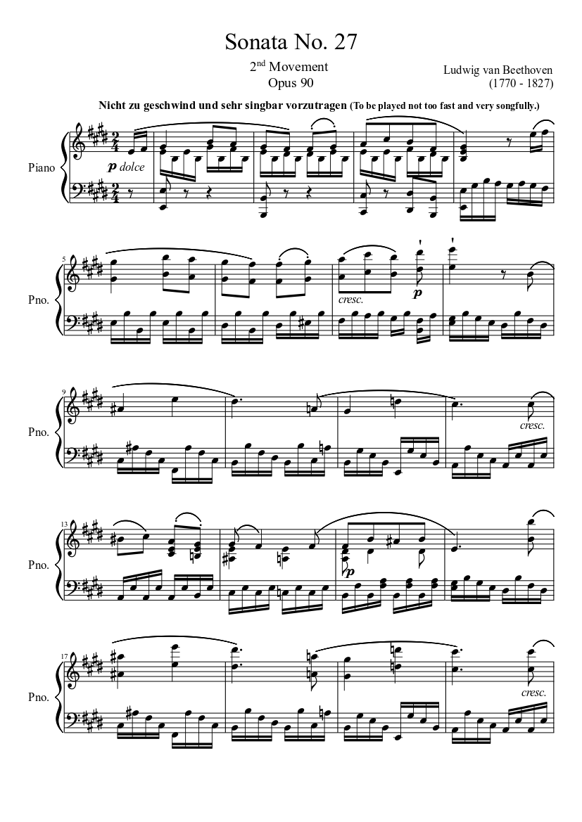 Sonata No. 27, 2nd Movement - piano sheet music page 1