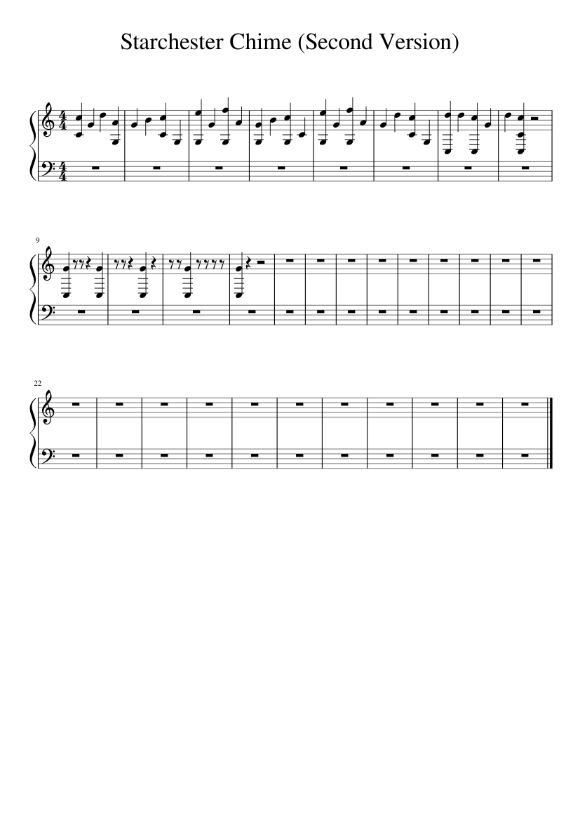 Starchester Chime (Version Two) - piano sheet music page 1