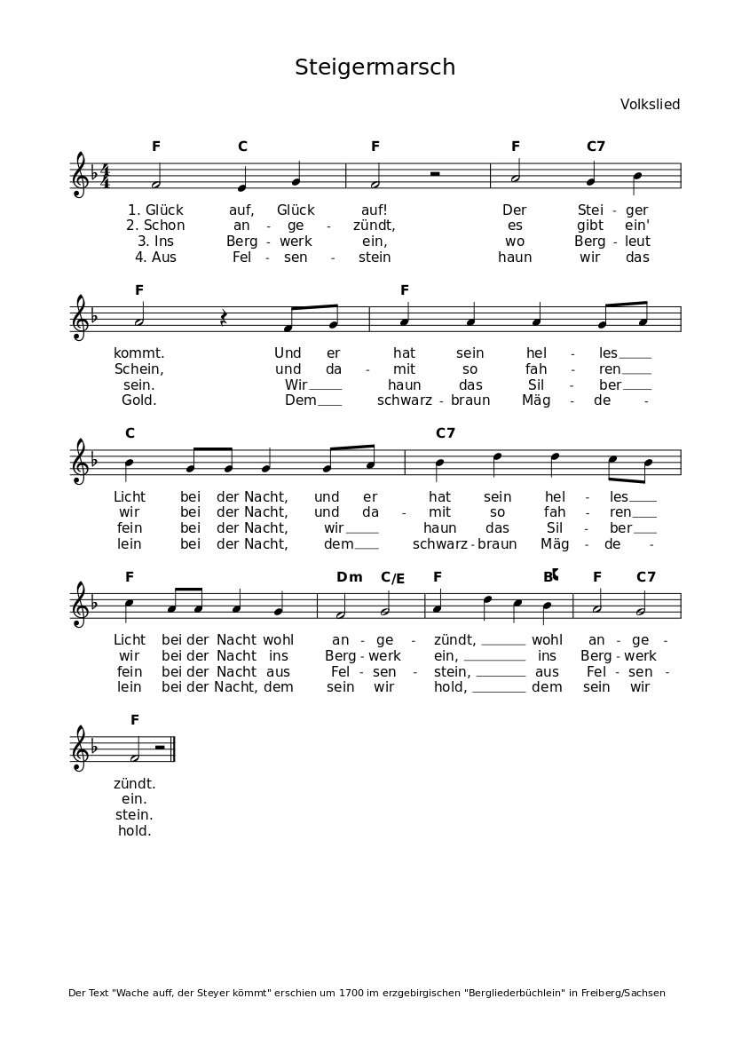 Steigermarsch (Glück auf, glück auf) - piano sheet music page 1