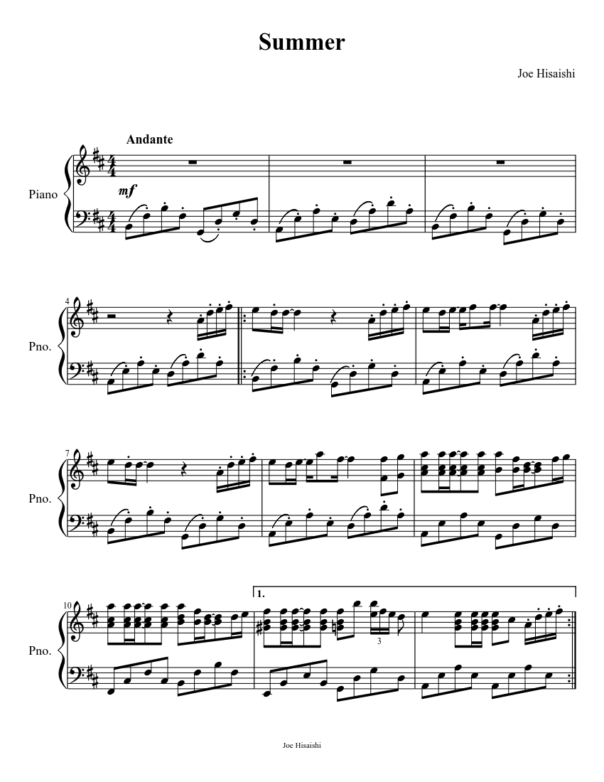 Summer (Joe Hisaishi) - piano sheet music page 1