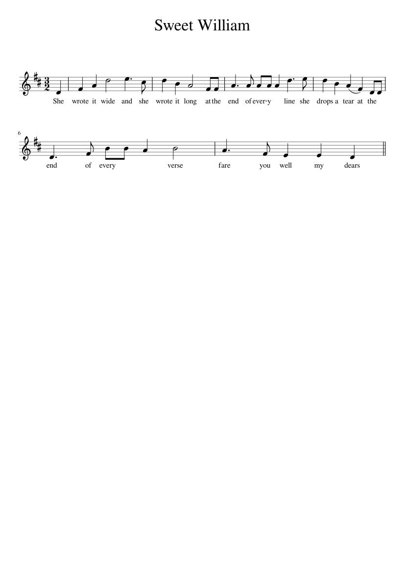 Sweet William - piano sheet music page 1