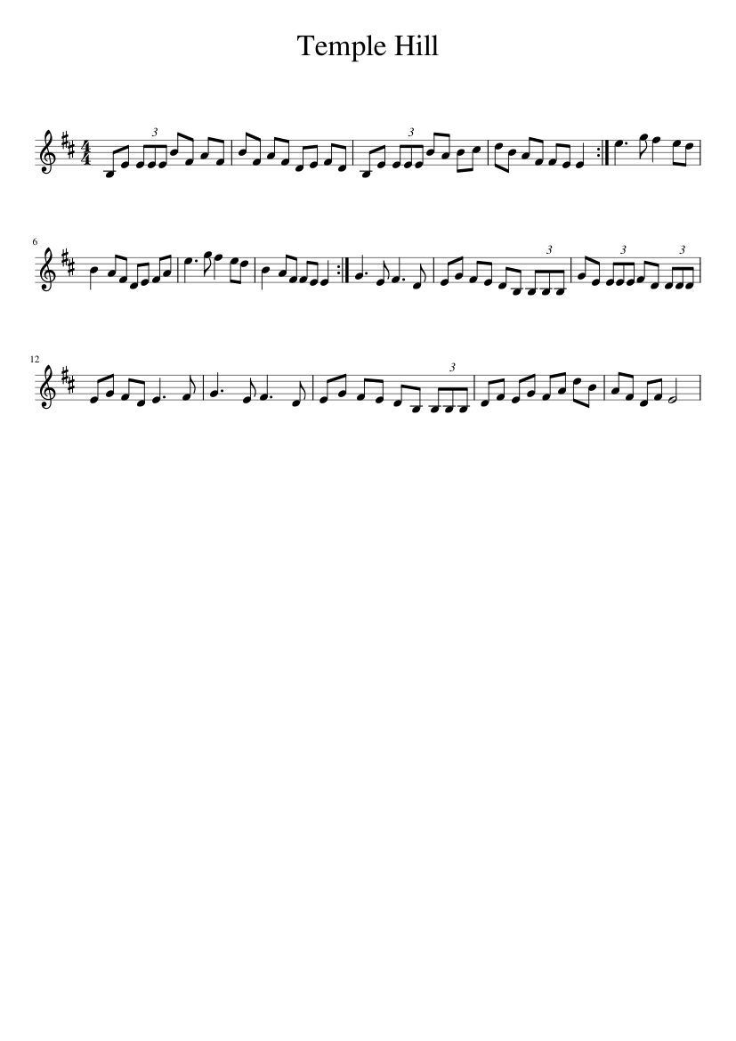 Temple Hill - piano sheet music page 1