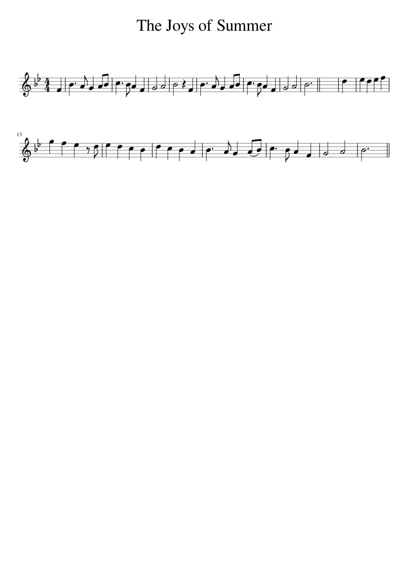 The Joys of Summer - piano sheet music page 1