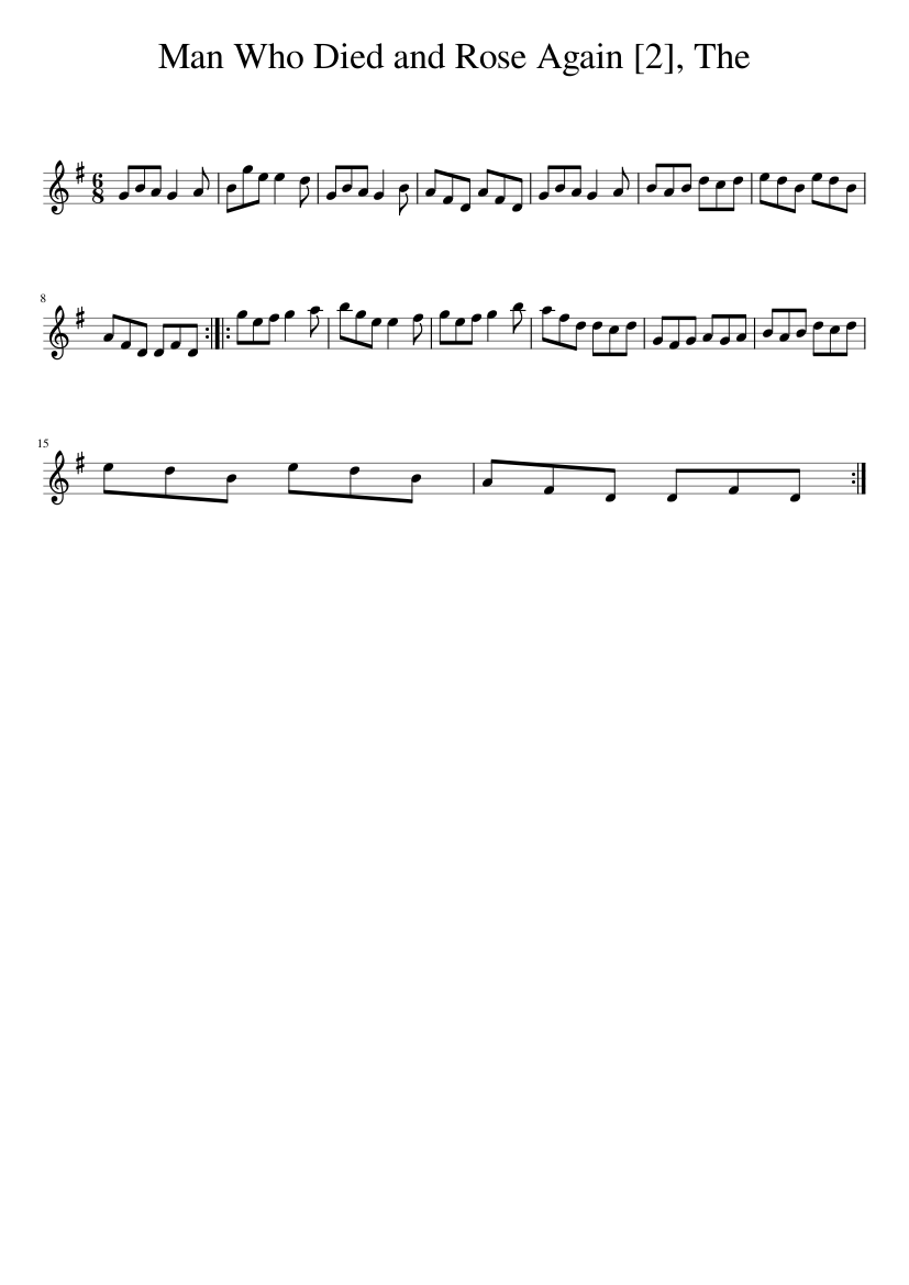 The Man Who Died and Rose Again - piano sheet music page 1