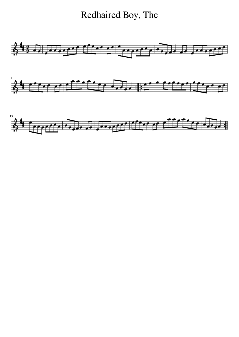 The Redhaired Boy - piano sheet music page 1