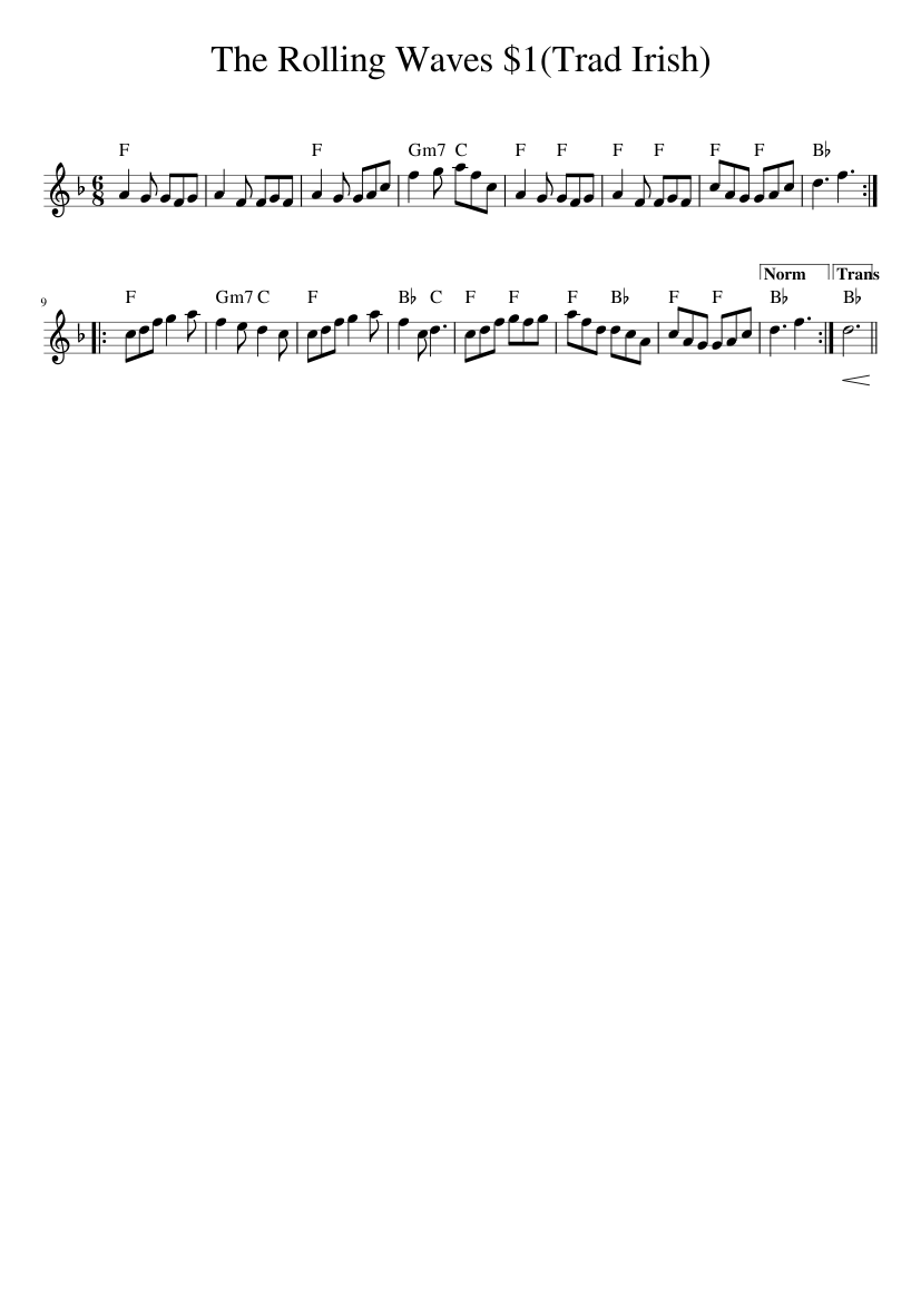 The Rolling Waves (Trad Irish) - piano sheet music page 1
