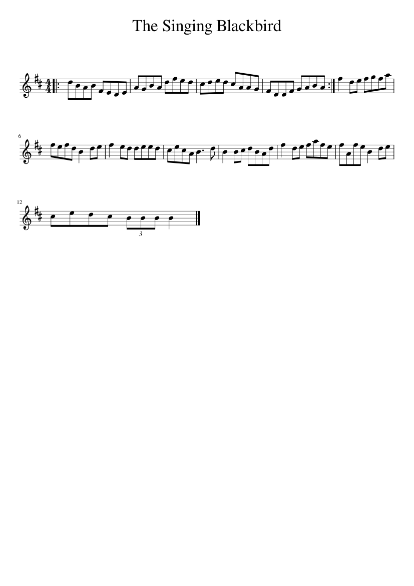 The Singing Blackbird - piano sheet music page 1