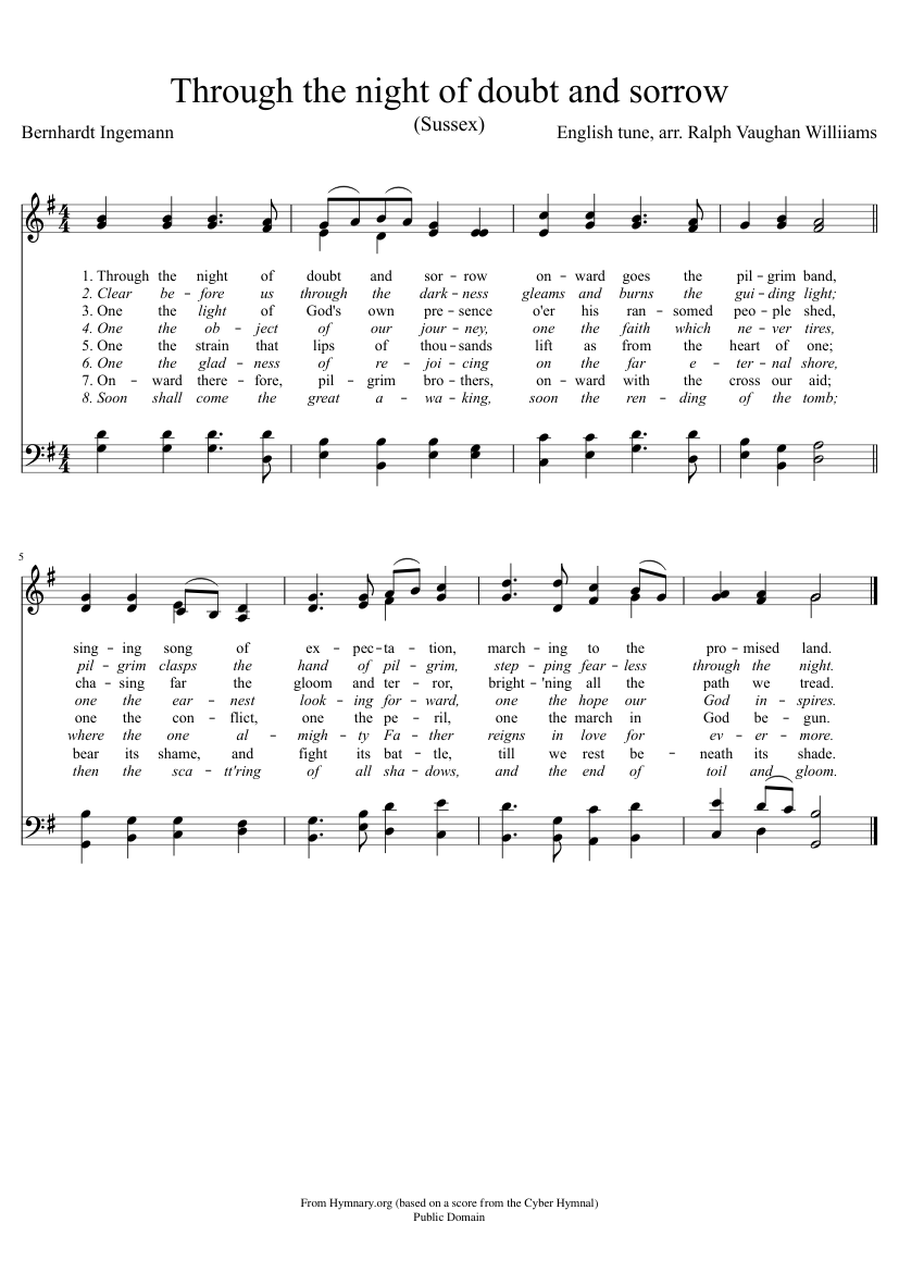 Through the night of doubt and sorrow (Sussex) - piano sheet music page 1