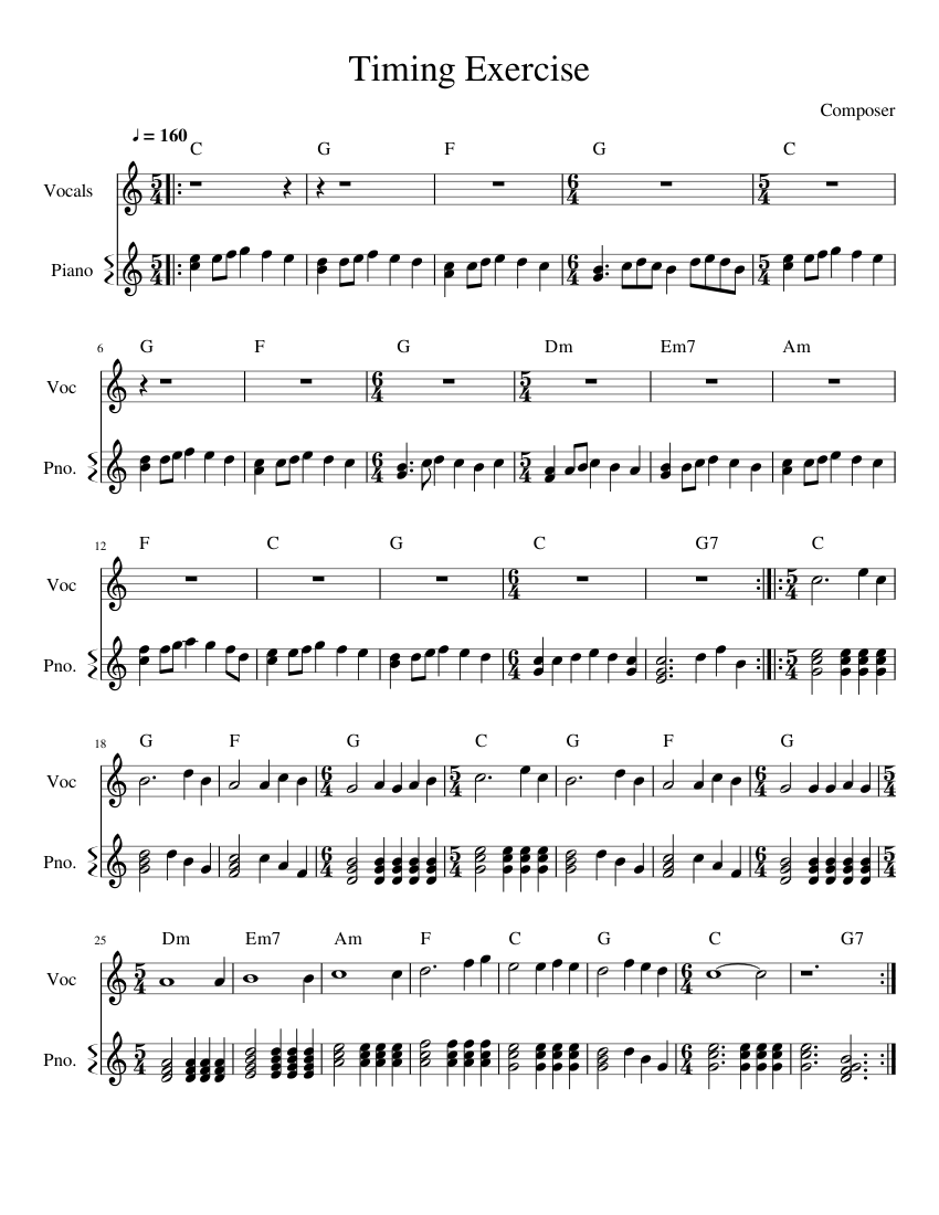 timing - piano sheet music page 1
