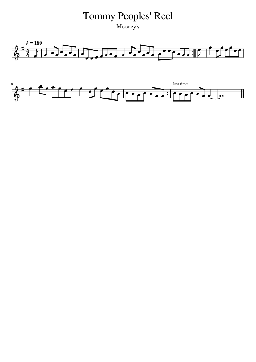 Tommy Peoples' Reel - piano sheet music page 1
