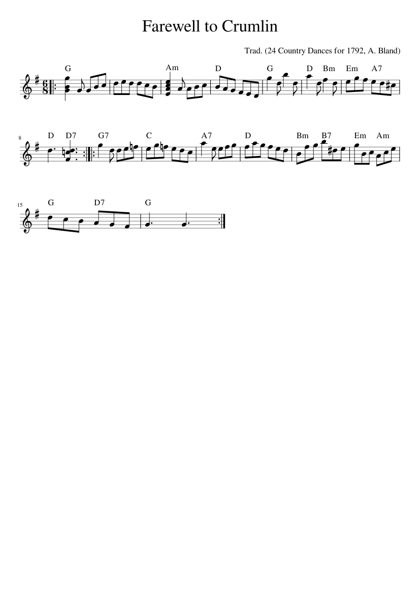 Traditional music - Farewell to Crumlin - piano sheet music page 1