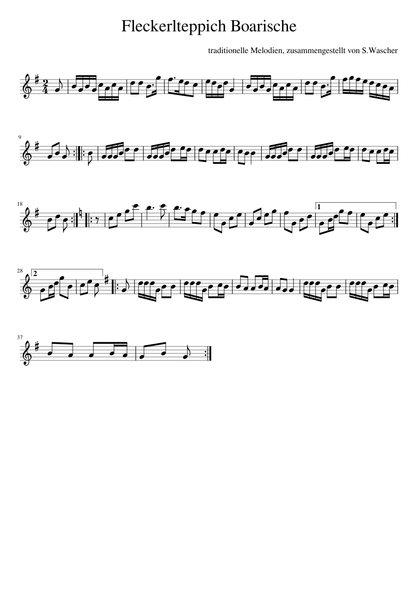 Traditional music - Fleckerlteppich Boarische - piano sheet music page 1
