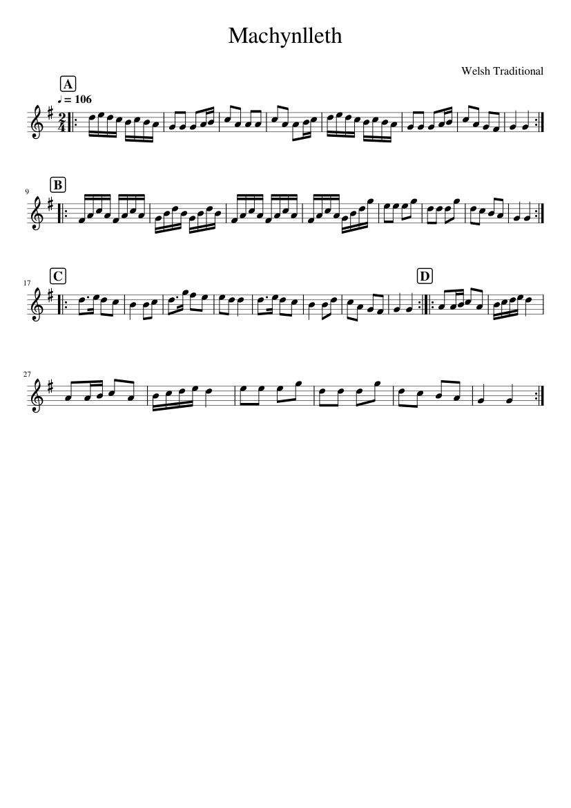 Traditional music - Machynlleth - piano sheet music page 1
