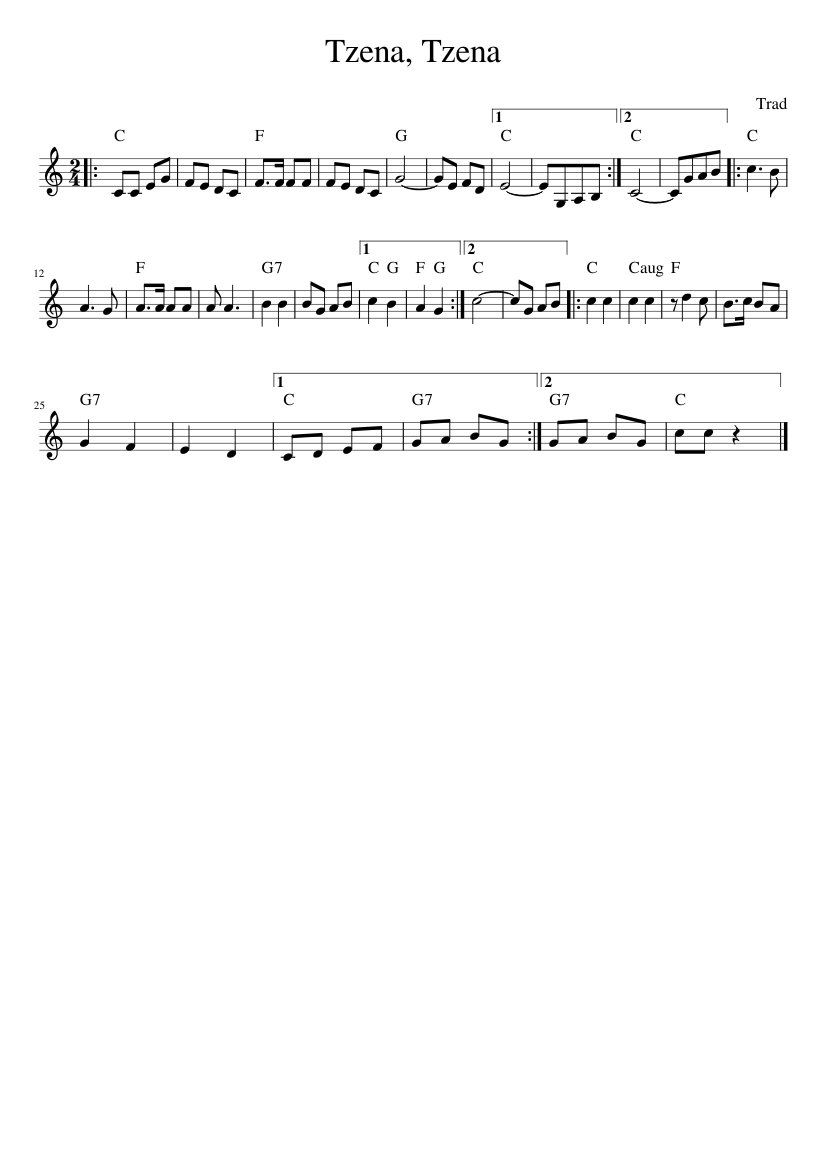 Traditional music - Tzena, Tzena - piano sheet music page 1