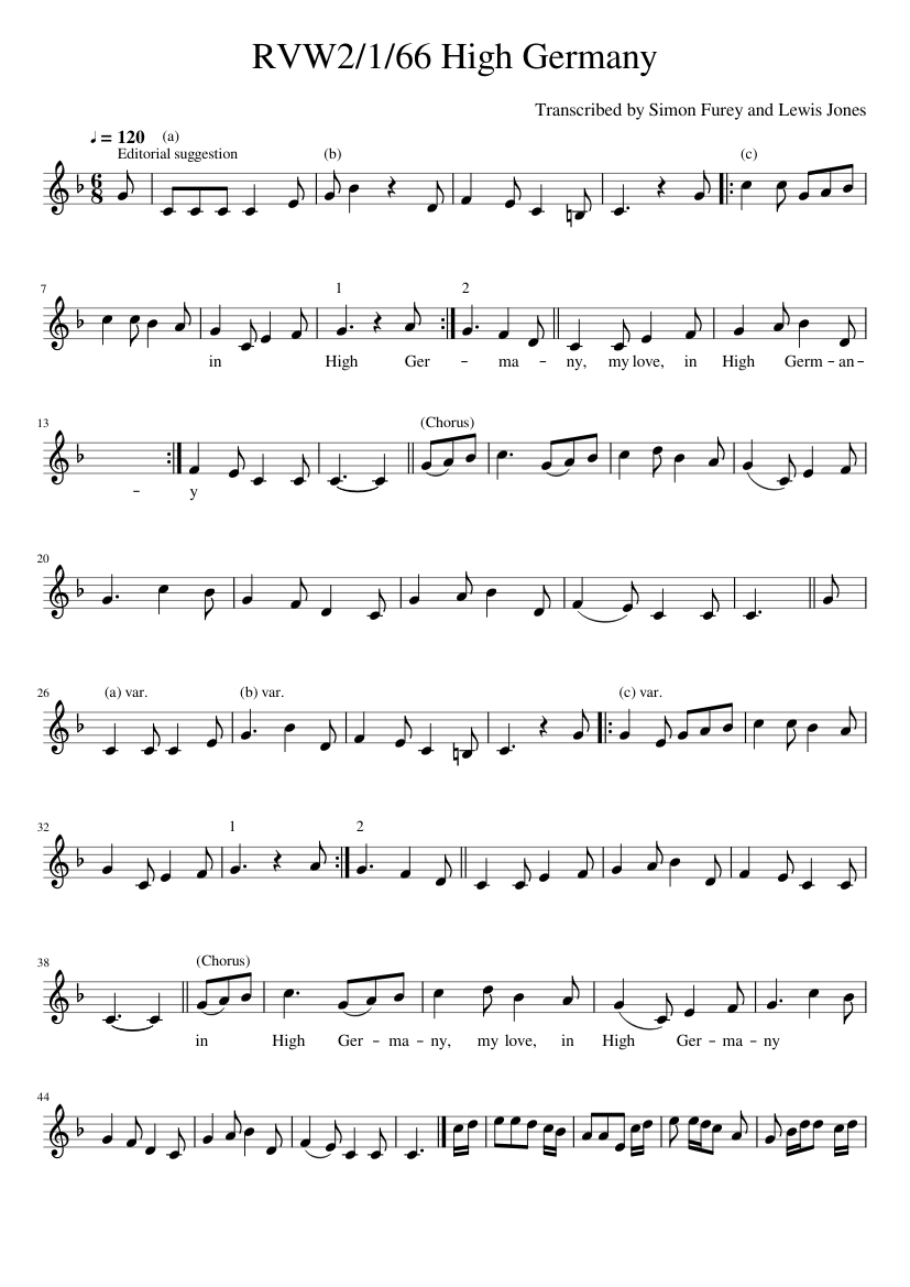 Transcribed by Simon Furey and Lewis Jones - RVW2/1/66 High Germany - piano sheet music page 1