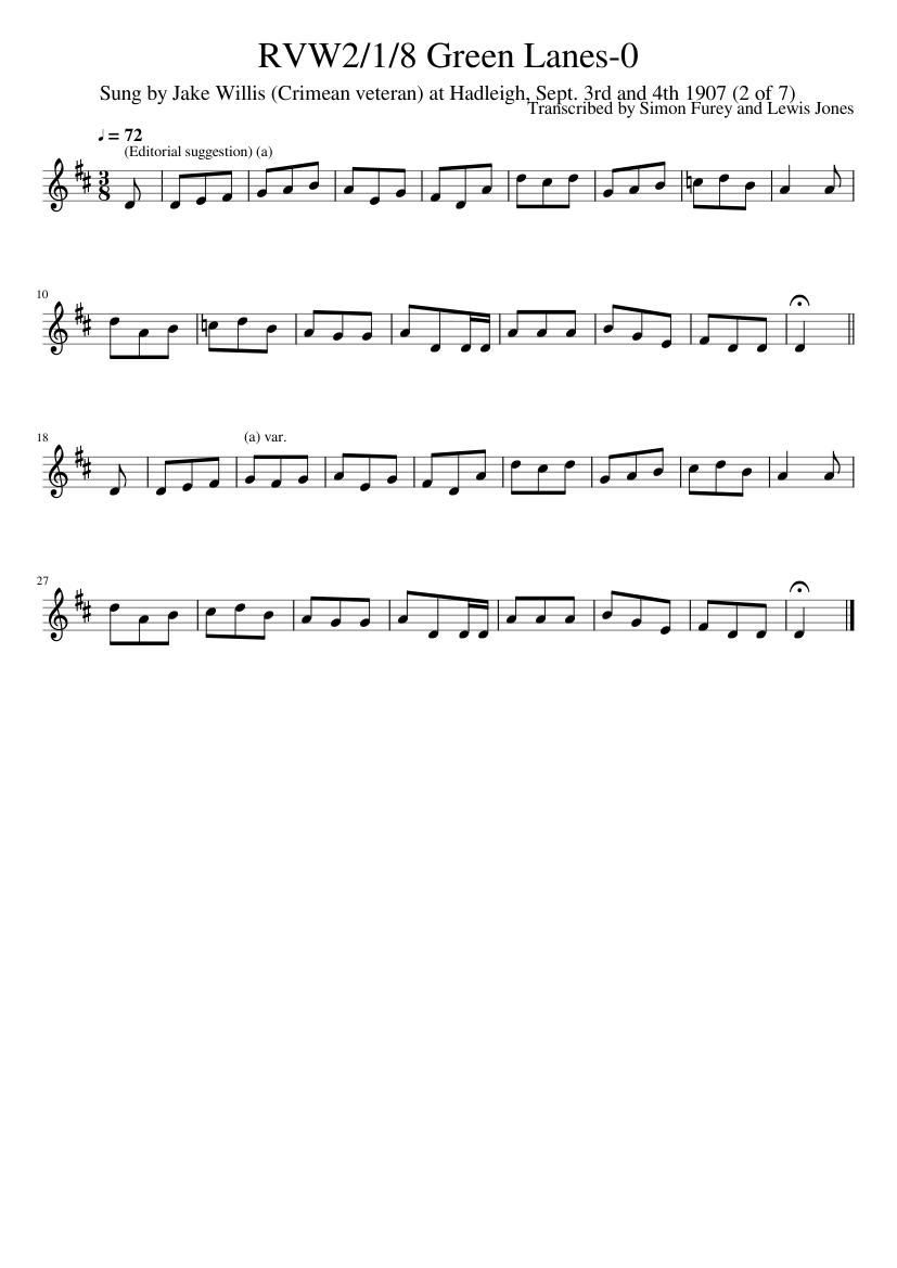 Transcribed by Simon Furey and Lewis Jones - RVW2/1/8 Green Lanes-0 - piano sheet music page 1