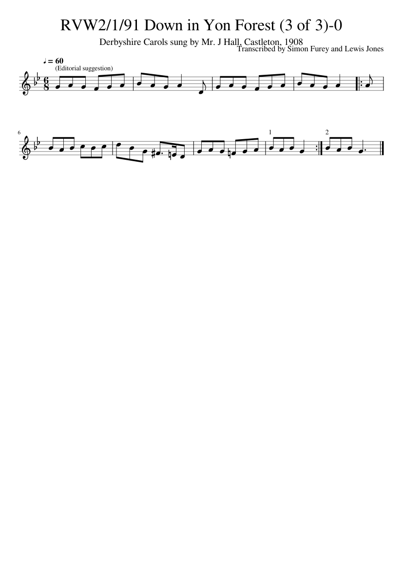 Transcribed by Simon Furey and Lewis Jones - RVW2/1/91 Down in Yon Forest (3 of 3)-0 - piano sheet music page 1
