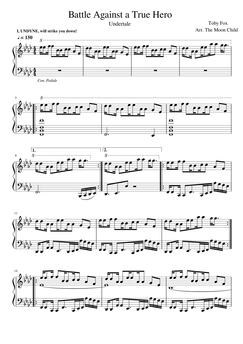 Undertale: Battle Against a True Hero - piano sheet music page 1